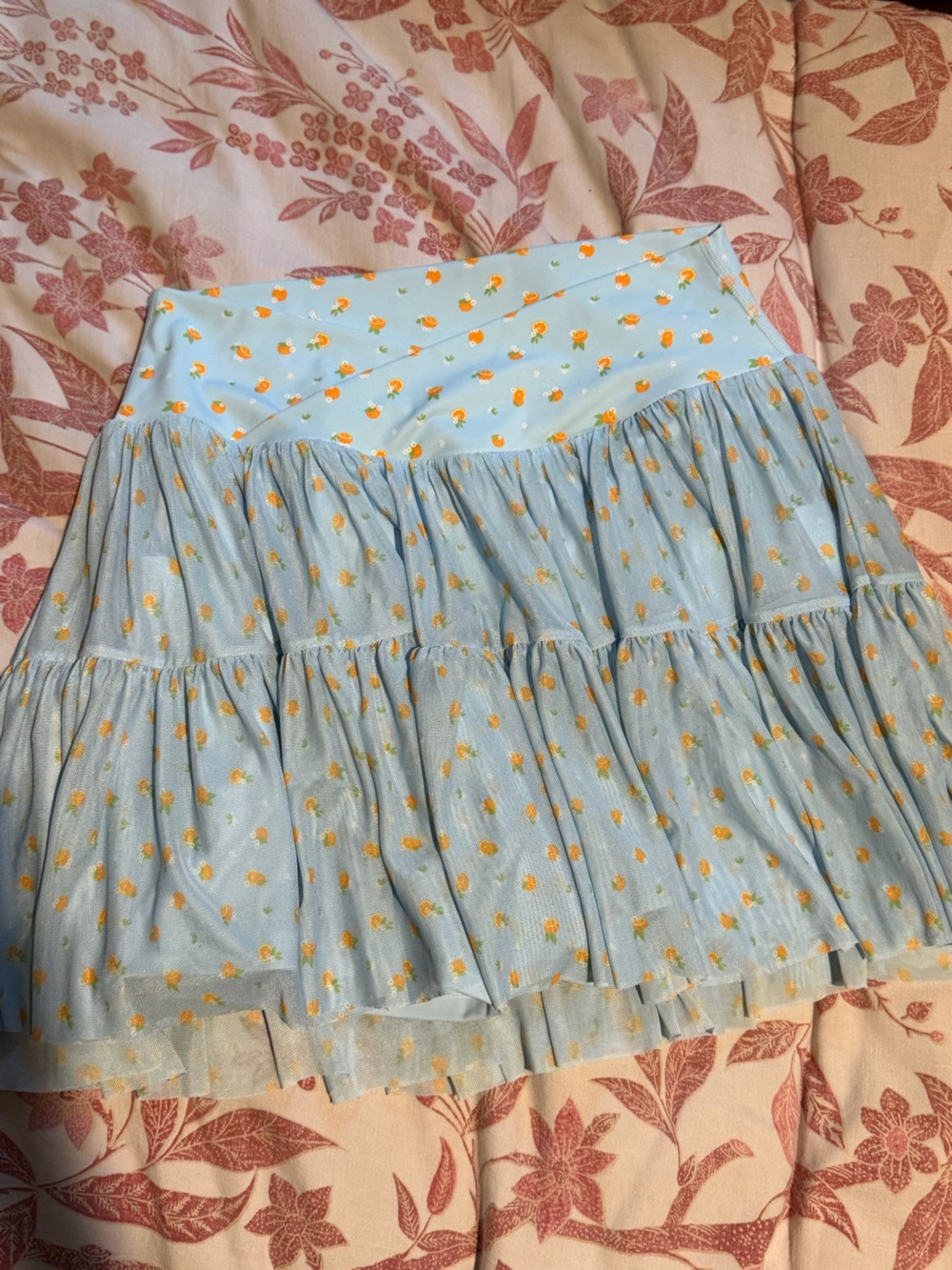 Light Blue Floral Tiered Midi Skirt